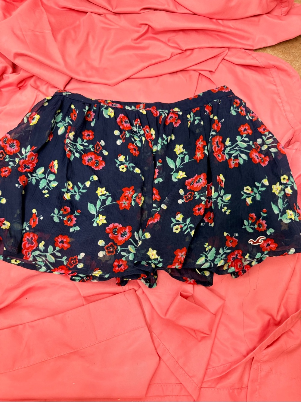 Hollister Navy Floral Skort Shorts with Red & Yellow Blooms